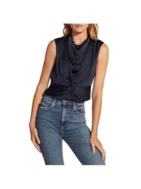 Favorite Daughter Silk Navy Twisted Top